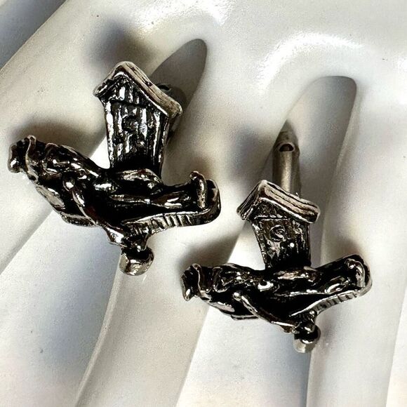 Hillbilly by outhouse silver tone cufflinks - Picture 6 of 9
